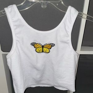 White cropped tank with butterfly detail